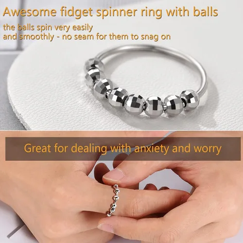 Vista 3 de PROSILVER 925 Sterling Silver Fidget Rings For Women Dainty Beads Spinner Ring For Anxiety Relief Size 4-12 Come Gift Box