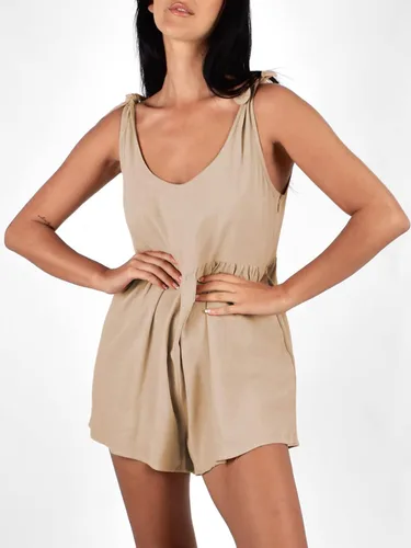 Vista 6 de Hilomirics Overol de verano para mujer, cuello redondo, sin mangas, holgado, ajustable, pantalones cortos de lino con bolsillos