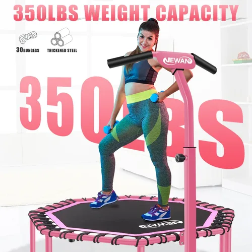 Vista 4 de Trampolín de Fitness Newan de 48" con Barra de Manija Ajustable, Trampolín Silencioso Bungee Rebounder Saltador Entrenador Cardiovascular