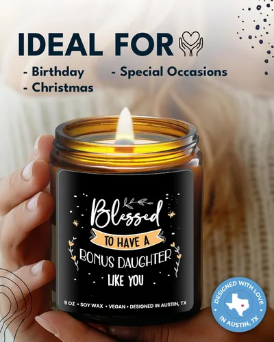 Vista 3 de Vela para Hija Bonus, Regalos para Hija Bonus de Madrastra, Regalos para Hijastra para el Día de la Madre, Regalo de Cumpleaños para Hijastra