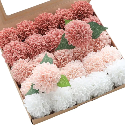 Vista 12 de Floroom Flores Artificiales de Dalia 25 piezas Rosas Falsas de Espuma Negra de Aspecto Real con Tallos para Ramos de Boda DIY Centros de Mesa