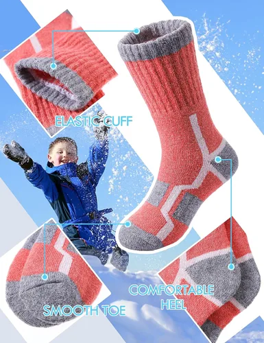 Vista 3 de NOCIN COLOR Calcetines de senderismo de lana merina para niños y niñas pequeños, térmicos, cálidos, para invierno, calcetines de regalo, 6 pares