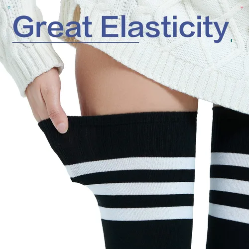 Vista 5 de Kayhoma Extra Long Cotton Stripe Thigh High Socks Over the Knee High Plus Size Stockings