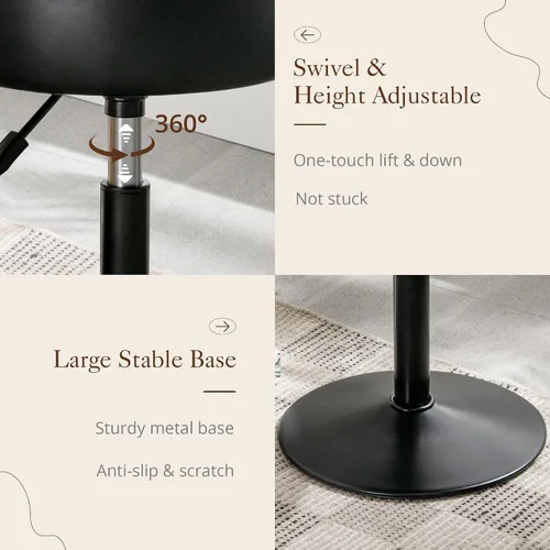 Vista 6 de LUE BONA Taburete de tocador ajustable, silla giratoria de 360° para sala de maquillaje, taburete negro para tocador, pequeños taburetes de tocador