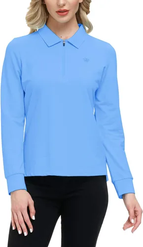 Vista 54 de JINSHI Polo de golf para mujer, de manga larga, con cremallera, deportiva, de secado rápido, atlética, casual, ajustada