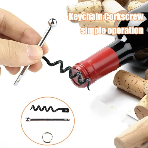 Vista 3 de Mini CorkSmart portátil, llavero de vino tinto con bisagras, juego de abridor de botellas de sacacorchos multiherramienta, sacacorchos, accesorio