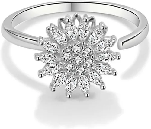 Vista 23 de Sunflower Ring Spinning Fidget Rings for Anxiety Open Adjustable Spinner Sun Ring Creative Relieving Stress Rotating Jewelry