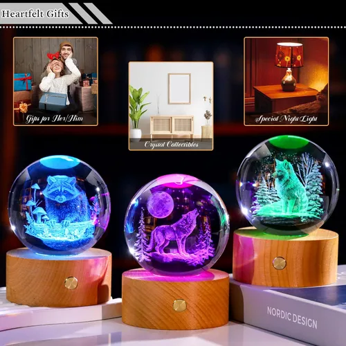 Vista 6 de Ornalrist 3D Wolf Gifts 3.15in Crystal Ball Decor Figurine for Women Men