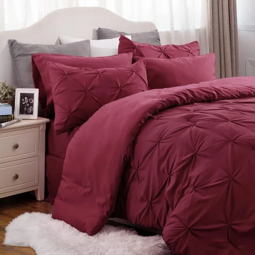 Vista 73 de Bedsure - Juego de edredón tamaño individual gris - Ropa de cama tamaño individual en una bolsa de 5 piezas, juego de cama Pintuck GentleSoft™