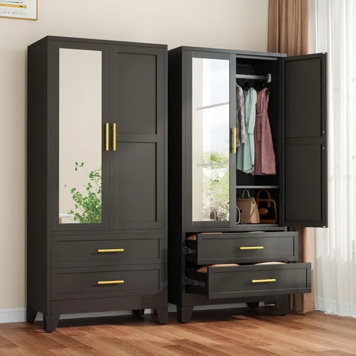 Vista 16 de winiowa Armario de metal con cajón, armario de 71 pulgadas con estantes ajustables y barra para colgar, armario de almacenamiento de ropa
