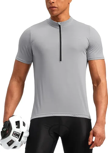 Vista 2 de Bikewa Maillot de ciclismo para hombre que absorbe la humedad, manga corta, UPF media cremallera, ciclismo, ciclismo de carretera, camisas