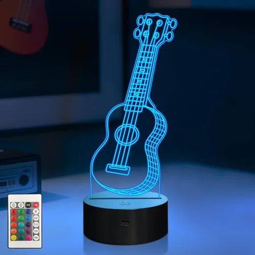 Vista 14 de CoolGift Mart Luz Nocturna de Guitarra Bajo, Lámpara LED 3D de Ilusión Óptica con Control Remoto y Temporizador, Regalos para Jugadores de Guitarra