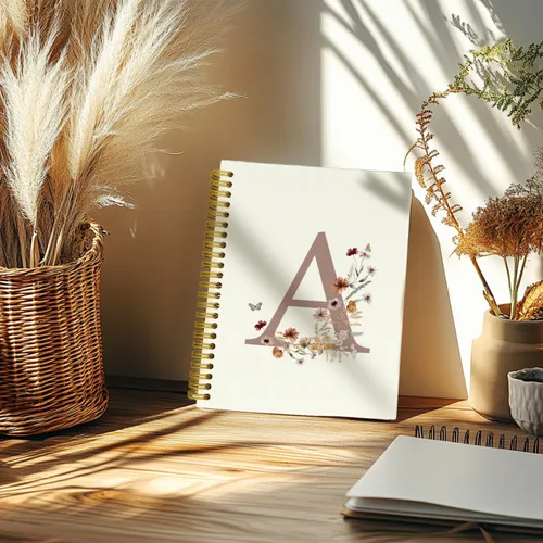 Vista 4 de Cuadernos de diario personalizados con letra inicial floral A, cuadernos vintage femeninos de tapa dura en espiral para la escuela, regalos