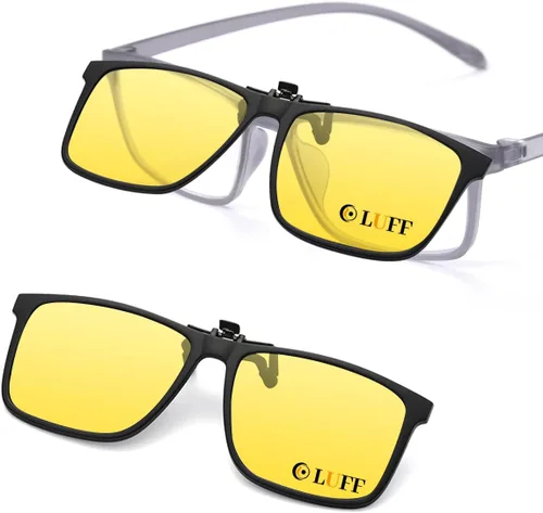 Vista 12 de LUFF Polarized/Night Vision Clip on Sunglasses/Myopia Glasses for Driving Black-Yellow