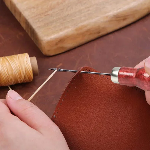Vista 5 de Utoolmart Punzón para rascar, herramienta de punzón de cuero, mango de madera, doble forma de calabaza, herramientas de artesanía en cuero