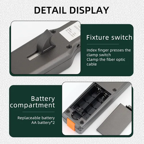 Vista 6 de Identificador de fibra óptica VFL LED Luz OFI de fibra viva Cable óptico Identificador Detector Probador 900-1650nm SM y MM OFI Herramientas
