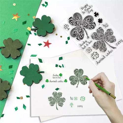 Vista 4 de Sellos transparentes de CRASPIRE para el día de San Patricio Hoja de trébol Sellos transparentes para álbum de recortes para hacer tarjetas DIY