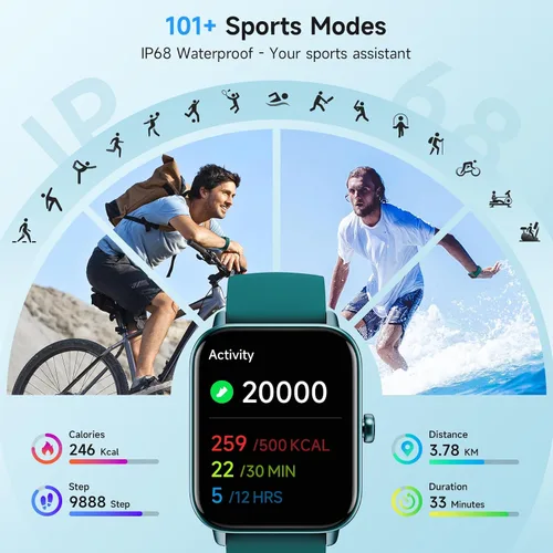 Vista 6 de Gydom Reloj inteligente para mujer y hombre, Android y iPhone, rosa + verde oscuro