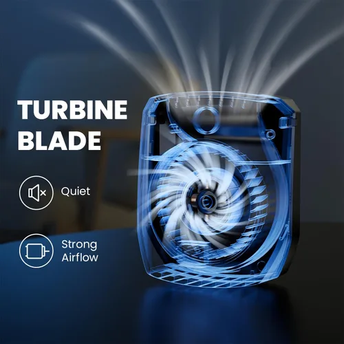 Vista 4 de LEMOISTAR Mini ventilador de cinturón portátil con clip de cintura, 5000 mAh, funciona con pilas, ventilador de collar portátil manos libres, máximo