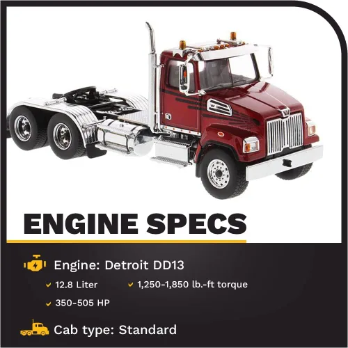 Vista 3 de Diecast Masters Western Star 4700 SF Tandem Day Cab Tractor Metálico Rojo 1/50 Modelo Diecast