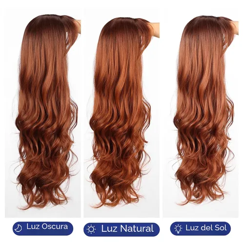 Vista 7 de HAIRCUBE - Peluca castaña con flequillo para mujer, peluca larga ondulada rizada para mujer, pelucas sintéticas onduladas rizadas para niñas, de 26