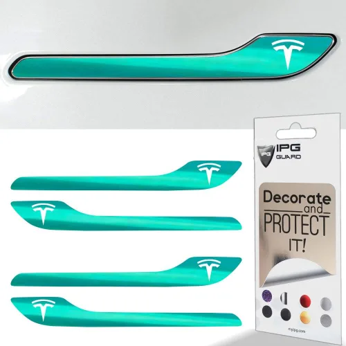 Vista 7 de IPG Kit de 4 calcomanías para manija de puerta de Tesla Model 3/Model Y (juego de 4) con logotipo de Tesla (fibra de carbono negra)