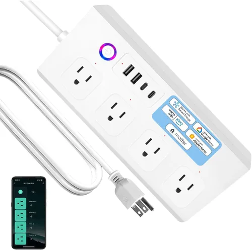 Vista 9 de Matter Smart Power Sstrip, compatible con Apple Home, Alexa y Google Assistant, soporta control de voz y acceso remoto, adecuado para el hogar u