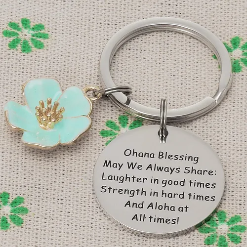 Vista 6 de Joyería Ohana Llavero de flor hawaiana, regalos de bendición, dije de hibisco, llavero hawaiano Ohana, regalo de joyería para la familia, regalos