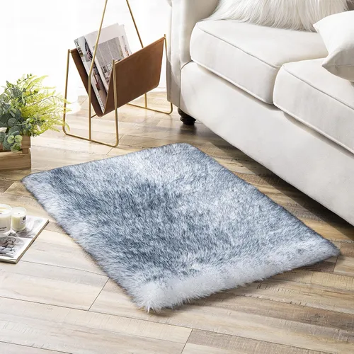 Vista 14 de Ashler HOME DECO Funda de piel sintética de zorro suave para silla, alfombra para dormitorio, suelo, sofá, sala de estar, color negro y blanco, 2 x