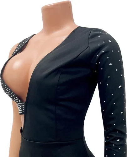 Vista 6 de Conjunto sexy de 3 piezas de ombliguera con diamantes de imitación para mujer, pantalones cortos, blazer, chaquetas, fiesta, club, conjunto