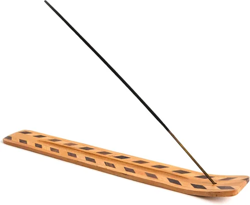 Vista 2 de Incense Garden Soporte de incienso de madera para palos de dos tonos de diamantes de madera lisa de 10 pulgadas de largo