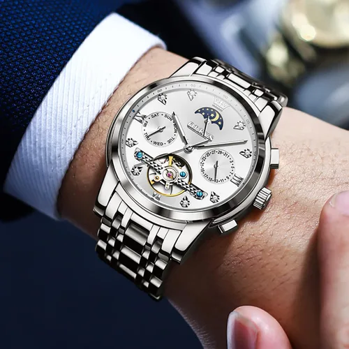 Vista 2 de OLEVS Reloj automático (no requiere batería) Relojes de pulsera para hombre, relojes mecánicos de cuerda automática, reloj clásico de esqueleto