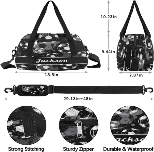 Vista 4 de Bolsa de lona personalizada para niños, bolsa de gimnasio deportiva personalizada para niños, bolsa de mano para el fin de semana para viajes, Ball 3