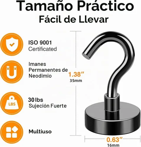 Vista 3 de MIKEDE Ganchos magnéticos negros resistentes de 30 libras imanes fuertes