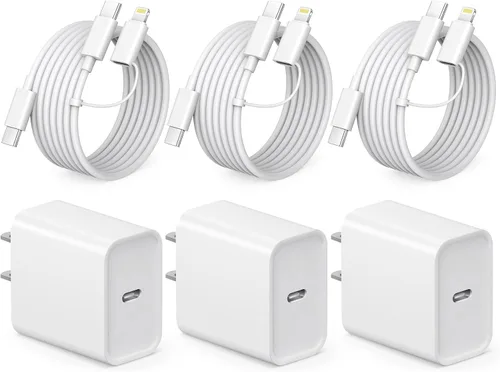 Vista 10 de Cargador de carga rápida para iPhone 17, 16, 15, paquete de 3 cargadores USB C, cable Lightning de 6 pies y cable USB C tipo C para iPhone 17/17