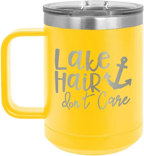 Vista 10 de LAKE HAIR NO CUIDAR Taza de café negra de 15 oz con tapa superior deslizante Taza de café de viaje aislada Ideas de regalo de cumpleaños