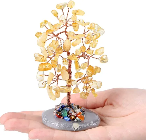 Vista 9 de Árbol de la vida de chakras, árbol de cristal para energía positiva, piedras preciosas y cristales, árbol de dinero, decoración de Feng Shui