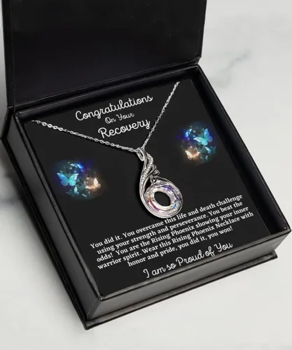 Vista 3 de Collar de tarjeta de mensaje personalizado, regalo de recuperación, colgante de Fénix en ascenso, remisión del cáncer, colgante de supervivencia