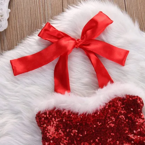 Vista 3 de fioukiay Mameluco de Navidad para recién nacido con lentejuelas vestido de Navidad traje de tul con encaje tutú para fiestas infantiles