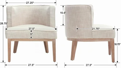 Vista 2 de BESTANO Silla decorativa con brazo de barril con patas de madera, cómoda silla lateral de barril tapizada de lino con respaldo para sala de estar