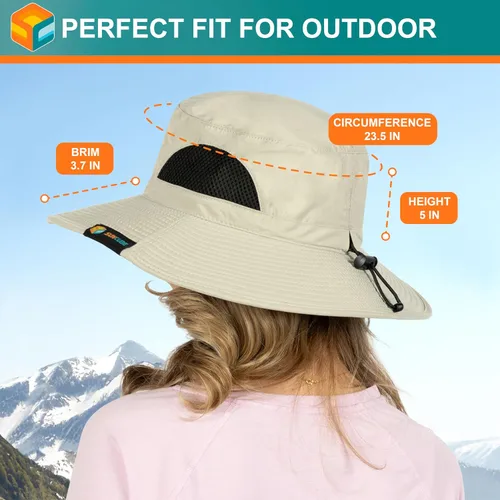 Vista 4 de SUN CUBE Sombrero de ala ancha para hombres y mujeres, sombreros de pesca, protección solar UV, sombrero de pescador, sombrero de pescador