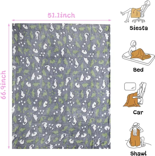 Vista 4 de LAT - Manta que brilla en la oscuridad, de franela de felpa supersuave y mullida para niñas y niños, para todas las estaciones, para cama o sofá, 50