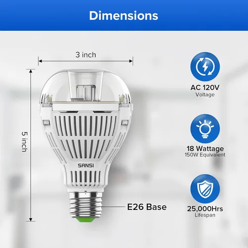 Vista 6 de SANSI Bombilla LED inteligente, 2200 lm, control remoto por voz, 2700 K, 4000 K, 6500 K, bombilla regulable A21 de 18 W, equivalente a 150 W, luces
