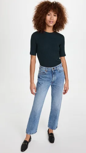 Vista 6 de Vince Top con cuello redondo y manga codo para mujer Ónix azul