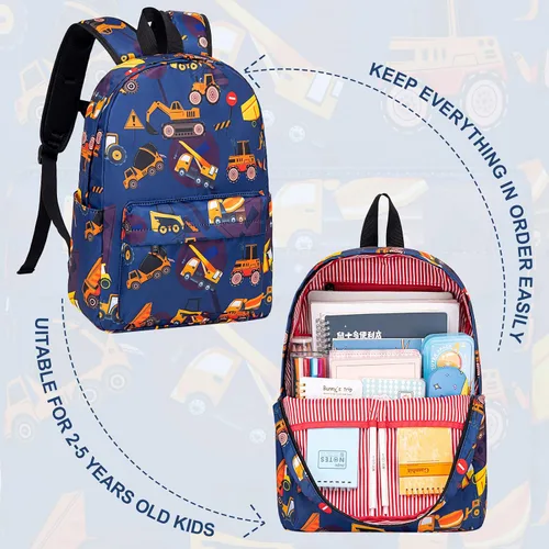 Vista 6 de Mochila escolar para niños con lonchera para niños, jardín de infantes, mochila escolar para preescolar y jardín de infantes, Tractor Azul Marino