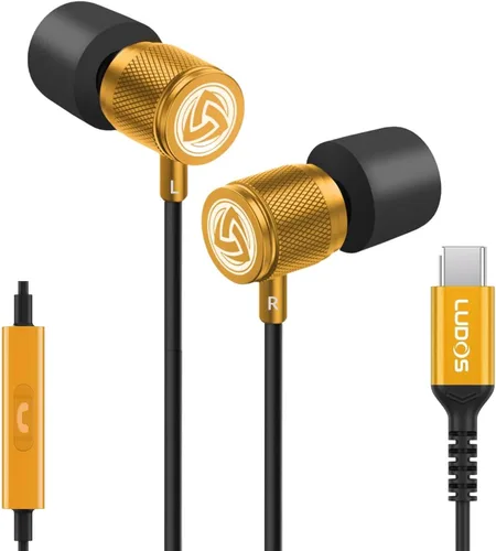 Vista 12 de LUDOS Auriculares con cable ultra intraauriculares, 5 años de garantía, auriculares con micrófono, auriculares con cancelación de ruido, espuma