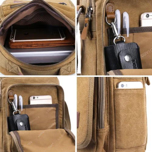 Vista 6 de XINCADA Bolsa de mensajero para hombre bolsa de hombro de lona bolsa de viaje bolsa cruzada para trabajo negocios Carbón negro