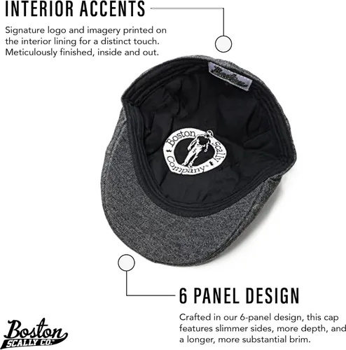 Vista 3 de The Original Boston Scally Gorra The Scrapper Newsboy Gorra plana 6 paneles de algodón ajustado para hombre Carbón