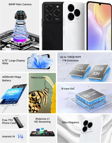 Vista 7 de Ulefone Note 20 Pro Teléfonos Desbloqueados, 6.75 pulgadas 90Hz, Octa Core 8GB+128GB/1TB Expansión Android 14, Cámara Triple de 50MP, 6000mAh (18W)