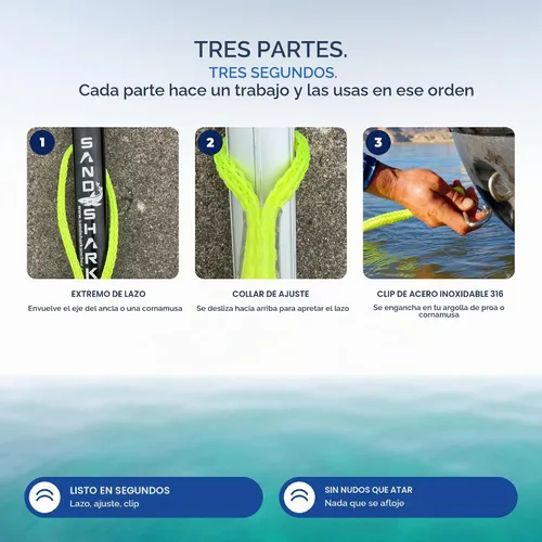 Vista 6 de SandShark Línea de muelle elástico de anclaje de alta calidad. Accesorios de barco Línea de anclaje que absorbe los golpes en anclajes y muelles